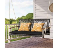 Promotions Kabanti pintos rotango veranda supamoji kėdė dviem 131x69x55 cm mišrios rudos spalvos, smėlio baltos/juodos/raudonos pagalvėlės