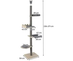 Promotions Kačių draskyklė, 5 aukštų nuo grindų iki lubų reguliuojama, 58x58x236-271 cm, pilka, medinė