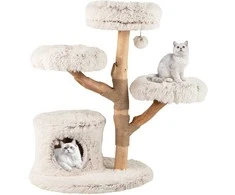 Promotions Katės medis, modernus katės medis su tikro medžio kamienu, 102x68 cm, baltas