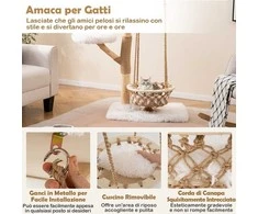Promotions Kačių medis, didelis kačiuko bokštas su hamaku sūpynėmis, natūrali mediena ir jūtiniai šakeliai, natūralus