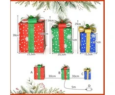 Promotions Kalėdinė dekoracija, LED dovanų dėžutės komplektas, 25,5x25,5x30,5 cm, daugiacoloris