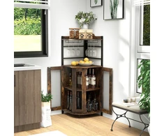 Promotions Kampinė baro spintelė su stiklo laikikliu ir reguliuojama lentyna 48,3x48,3x129,5 cm, kaimiško ruda