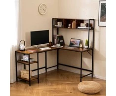 Promotions Kampinis rašomasis stalas, L formos stalas su antstalu ir laikymo lentynomis, rudas