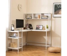 Promotions Kampinis rašomasis stalas, L formos stalas su knygų lentyna, 150x120x148 cm, rudas