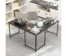 Promotions Kampinis rašomasis stalas, L formos reversinis stalas su įkrovimo stotele, 150x150x75 cm, pilkas, metalas