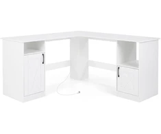 Promotions Kampinis stalas L formos kompiuterio stalas 150x150x76 cm baltas su saugojimo vieta
