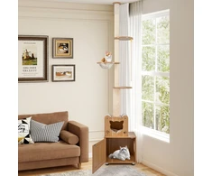 Promotions Katės draskyklė, nuo grindų iki lubų reguliuojamo aukščio su kraiko dėžės spinta, 67.3x44.5x256.5-275.6 cm, ruda