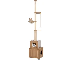 Promotions Katės draskyklė, nuo grindų iki lubų reguliuojamo aukščio su kraiko dėžės spinta, 67.3x44.5x256.5-275.6 cm, ruda