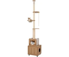 Promotions Katės draskyklė, nuo grindų iki lubų reguliuojamo aukščio su kraiko dėžės spinta, 67.3x44.5x256.5-275.6 cm, ruda