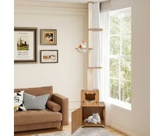 Promotions Katės draskyklė, nuo grindų iki lubų reguliuojamo aukščio su kraiko dėžės spinta, 67.3x44.5x256.5-275.6 cm, ruda