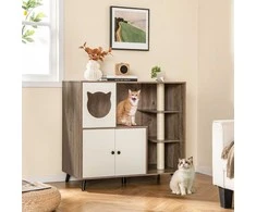 Promotions Katės kraiko dėžės uždangalas su 3 sizalio draskyklėmis, 100x51x91 cm, pilka balta