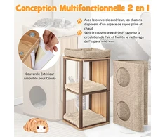 Promotions Katės namelis 3 aukštų katės kondomas su draskymo stovu 38x38x77,5 cm smėlio spalvos