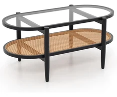 Promotions Kavos staliukas 101.6x55.9x47 cm Juodas grūdintas stiklas Akacijos medis
