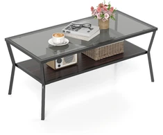 Promotions Kavos staliukas 106.5x50.5x46.5 cm Pilka Juoda Stiklas Metalas