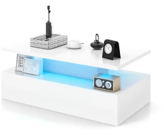Promotions Kavos staliukas 110x60x40 cm baltas/juodas MDF LED apšvietimas