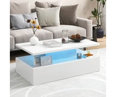 Promotions Kavos staliukas 110x60x40 cm baltas/juodas MDF LED apšvietimas