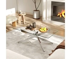 Promotions Kavos staliukas, 120x60x45.5 cm, sidabrinis, stiklinis stalviršis