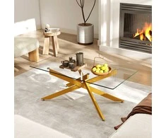 Promotions Kavos staliukas, 120x60x45.5 cm, auksinis, grūdintas stiklas