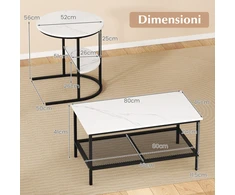 Promotions Kavos staliukų rinkinys 2-in-1 modulinis, dirbtinio marmuro viršus, baltos spalvos metalinis, su saugojimo vieta