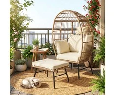Promotions Kiaušinio formos kėdė, 93.5x74x144.5 cm, smėlio spalvos, ratanas