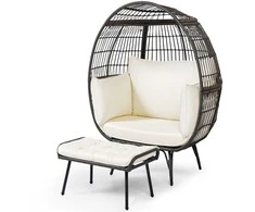Promotions Kiaušinio formos kėdė su pufiku, 109.2x82.6x144.8 cm, ruda, smėlio spalvos