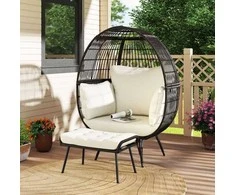 Promotions Kiaušinio formos kėdė su pufiku, 109.2x82.6x144.8 cm, ruda, smėlio spalvos