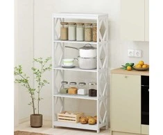 KNYGA Promotions Knygų lentyna, 5 pakopų atvira medinė lentyna, 70x30x155 cm, balta