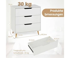 Promotions Komoda su 3 stalčiais 69,5x40x79 cm balta