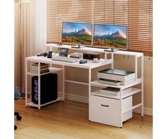 Promotions Kompiuterio stalas su įkrovimo stotele ir pakelta monitoriaus stovėjimo vieta 166x60x88 cm baltas