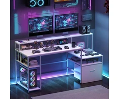 Promotions Kompiuterio stalas su įkrovimo stotele ir pakelta monitoriaus stovėjimo vieta 166x60x88 cm baltas