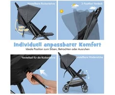 Promotions Kūdikio vežimėlis, lengvas sulankstomas, 80x45x105 cm, pilkas