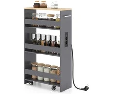 Promotions Laikymo vežimėlis, 4 aukštų siauras riedantis vežimėlis su įkrovimo stotele, 47,5x20x80,5 cm, pilka, laikymas