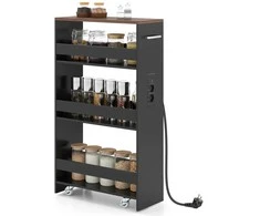 Promotions Laikymo vežimėlis, 4 lygių siauras riedantis vežimėlis su įkrovimo stotele, 47.5x20x80.5 cm, juodai ruda
