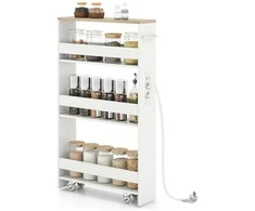 Promotions Laikymo vežimėlis, 47.5x13x80.5 cm, balta, 4 aukštų su įkrovimo stotele