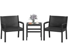 Promotions Lauko baldų komplektas, 2 rotango foteliai ir kvadratinis šoninis staliukas, 63x58x77 cm, 50x50x52 cm, juodos spalvos