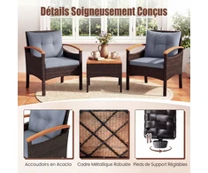 Promotions Lauko baldų komplektas 3 dalių rotango kėdės ir kavos staliukas 60,5x60x73 cm pilka