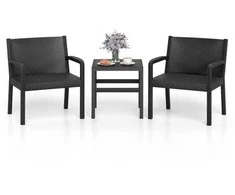 Promotions Lauko baldų komplektas, 2 rotango foteliai ir kvadratinis šoninis staliukas, 63x58x77 cm, 50x50x52 cm, juodos spalvos