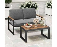 Promotions Lauko baldų komplektas, aliuminio dviaukštė sofa ir kavos staliukas, 124x74x86 cm ir 89x54x42 cm, pilka