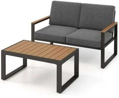 Promotions Lauko baldų komplektas, aliuminio dviaukštė sofa ir kavos staliukas, 124x74x86 cm ir 89x54x42 cm, pilka