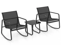 Promotions Lauko baldų komplektas, metalinės supamos kėdės ir grūdinto stiklo stalas, 72x61x80 cm, juoda