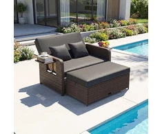 Promotions Lauko poilsio baldų komplektas, atlošiama sofa su pufiku, juodas rotangas