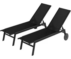 Promotions Lauko poilsio kėdžių komplektas, 190x59x33.5 cm, juoda, reguliuojama atlošo padėtis, metalas