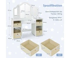 Promotions Makiažo staliukas, 2-in-1 princesės stiliaus, 104x40x117 cm, baltas