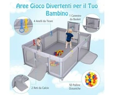 Promotions Maniežas, 207x145x68 cm, Šviesiai pilkas, Su krepšinio lankeliu ir vandenyno kamuoliukais