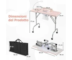 Promotions Manikiūro stalas sulankstomas su elektriniu dulkių siurbliu ir LED šviesa, rožinis