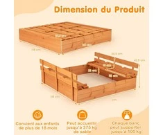 Promotions Medinė smėlio dėžė su dangčiu, 125x118x42.5 cm, natūrali