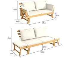 Promotions Miegamoji sofa, 198x75x75 cm, balta, akacijos mediena
