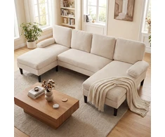 Promotions Modulinė Sofa Lova U formos 5-6 vietų 258x125x71,5 cm Smėlio spalvos aksominis audinys