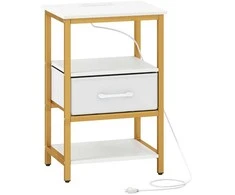 Promotions Naktinis staliukas 40x30x61 cm auksinis ir baltas, įkrovimo stotelė