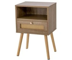 Promotions Naktinis staliukas, pintas stalčius ir atvira lentyna, 40x30x60 cm, natūralios spalvos